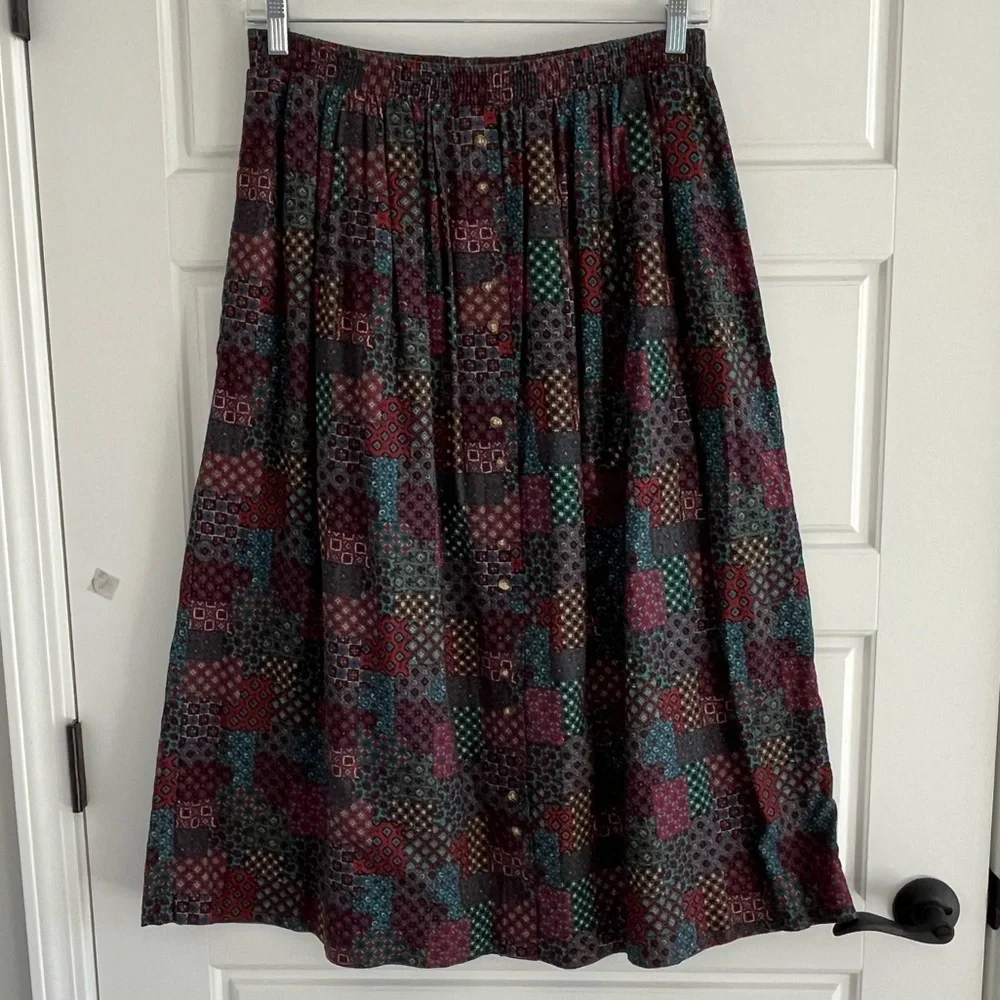 Vintage David Brooks Women’s Cotton Patchwork Maxi Skirt Size 14 Academia Preppy